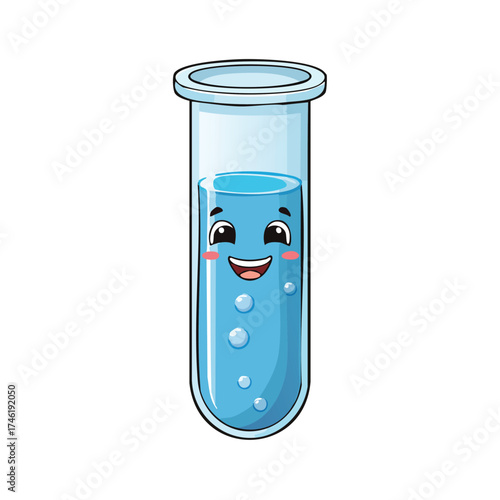 A scientific glass test tube with blue chemical liquid for a laboratory experiment or medical research is isolated
