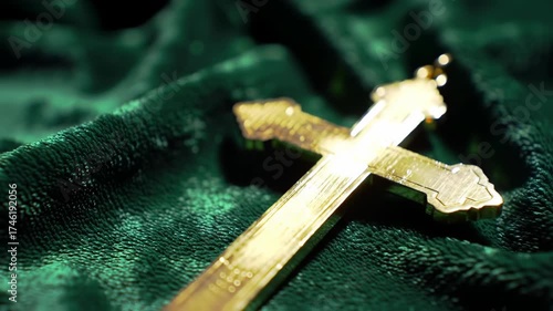 Golden Cross Faith and Texture on Green Velvet
