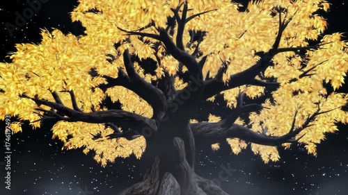 Golden Tree Silhouette Under a Starry Night Sky