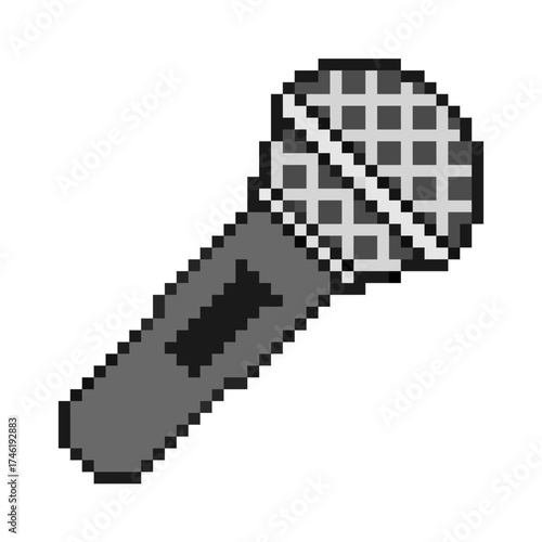 Pixel microphone vector. Ideal for audio recording, broadcast, and voice themes. This digital graphic is perfect for game, retro game, or 8 bit design projects and assets.