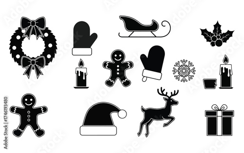 Black and White Christmas Icon Collection – 10 Festive Holiday Silhouettes for Cards, Crafts & Digital Projects