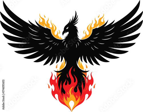 Stylized phoenix illustration rising from flames a design for mythology and fantasy themes