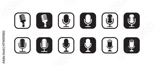 Microphone icon set,  mic icon symbol, record, audio, sound, voice icons,  audio recording podcasting symbol,Vector illustration EPS 10.