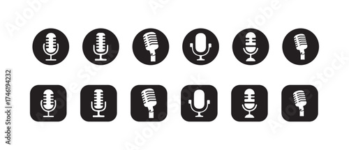 Microphone icon set, Karaoke mic web and mobile app icon, Voice, recording Studio Symbol collection, Retro style microphone icon, Vector illustration EPS 10.