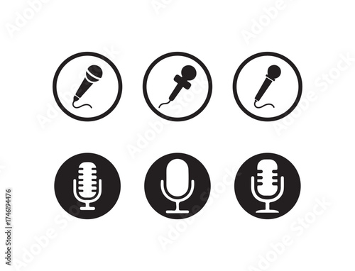 Microphone icon set, Karaoke mic web and mobile app icon, Voice, recording Studio Symbol collection, Retro style microphone icon, Vector illustration EPS 10.