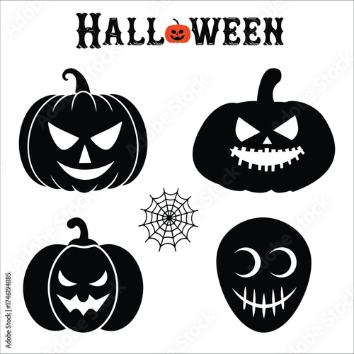 Halloween silhouettes black icon and character. Vector illustration. Isolated on white background.
