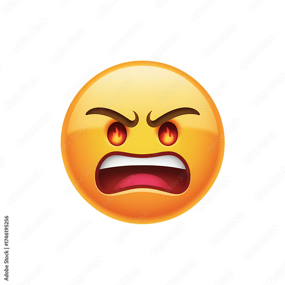 Fototapeta premium Angry Emoji Face Expression with Furious Look Isolated on Transparent Background