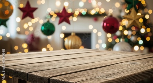 A wooden table with a star on it