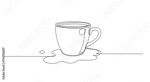 Coffee spill on desk pad in line art style