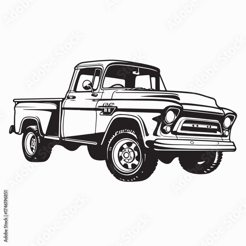 Classic Pickup Truck Vector Illustration Old Style Vintage Design