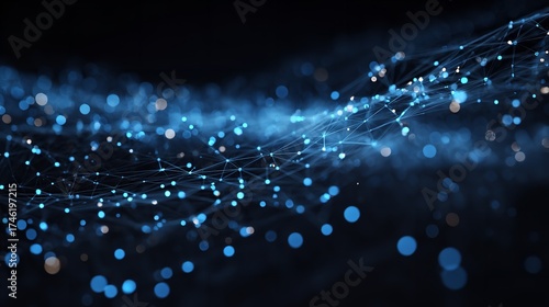 Wallpaper Mural Abstract Dark Background with Blue Glowing Network Connection and Futuristic Digital Technology Torontodigital.ca