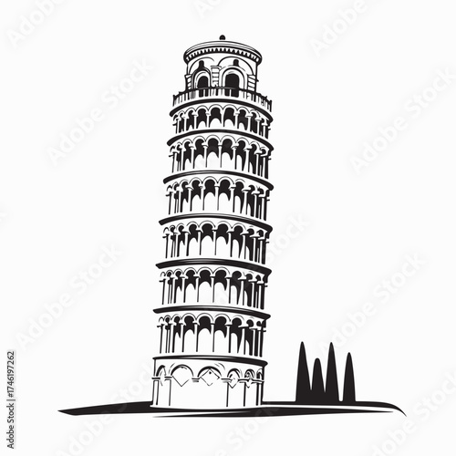 Pisa Tower Vector Illustration Historic Italian Landmark Architecture Design