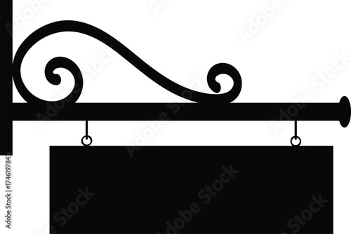 Classic Wrought Iron Hanging Sign Bracket Silhouette