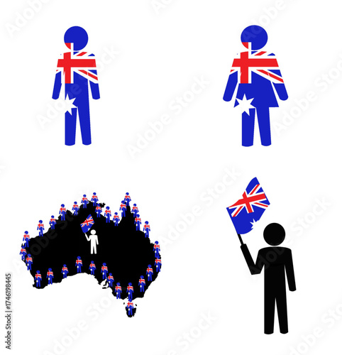 australian australia map flag set icons civilians holding flag unique.eps