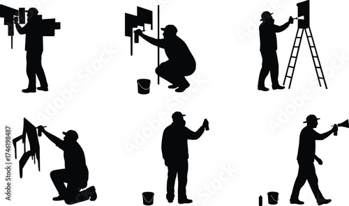 Graffiti and street art silhouette vector set, spray painting icons, urban expression design, printable artwork, creative wall illustration