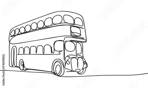 London Double Decker Bus Continuous Line Drawing