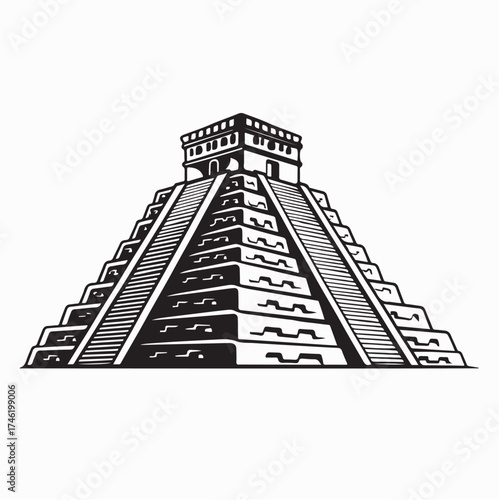 Ancient Mayan Civilization Chichen Itza Pyramid Vector image on white background