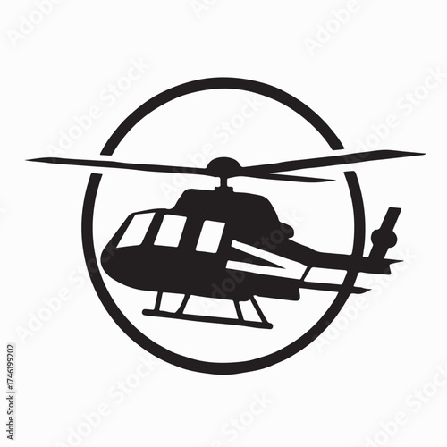 Helicopter Logo Silhouette Vector Design Simple Modern Flat Style Icon