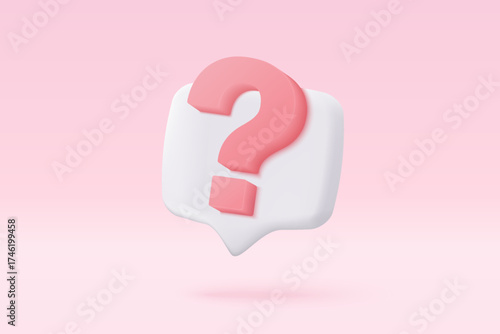 3d question mark icon sign or ask FAQ and QA answer solution information. Have a question, question answer sign or problem with cartoon minimal style concept. 3d icon vector rendering illustration