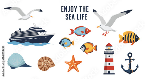 Enjoy the sea life with beautiful nautical elements.