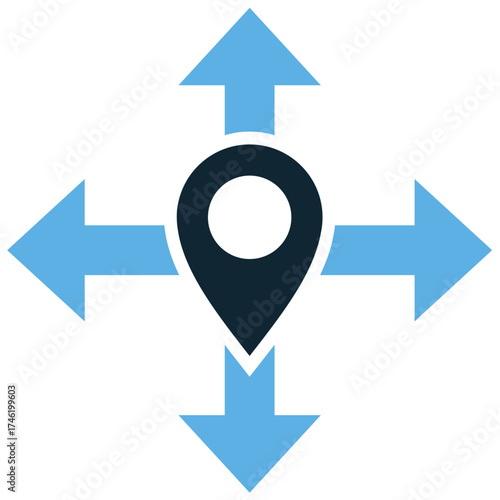 Move location icon vector. Ideal for repositioning, drag and drop, and relocation themes. This graphic signifies the ability to change the position of an item on a map or screen interface.