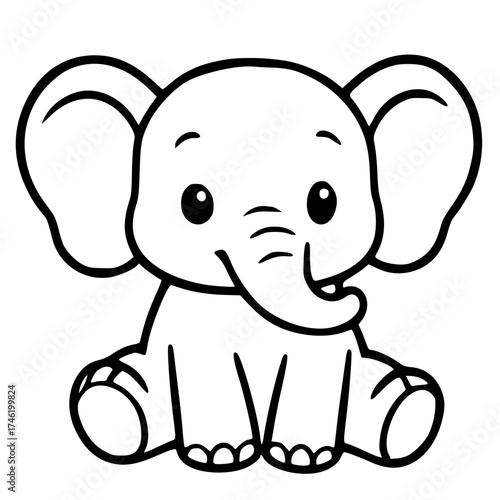 Vector outline for coloring, cute elephant cartoon