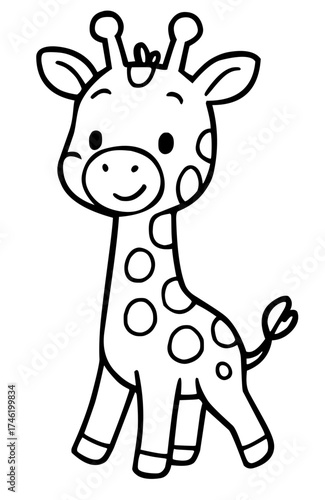Vector for coloring, cute smiling giraffe cartoon