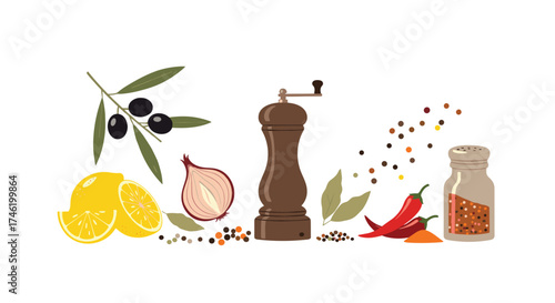 A vibrant collection of fresh ingredients and spices for flavorful cooking.