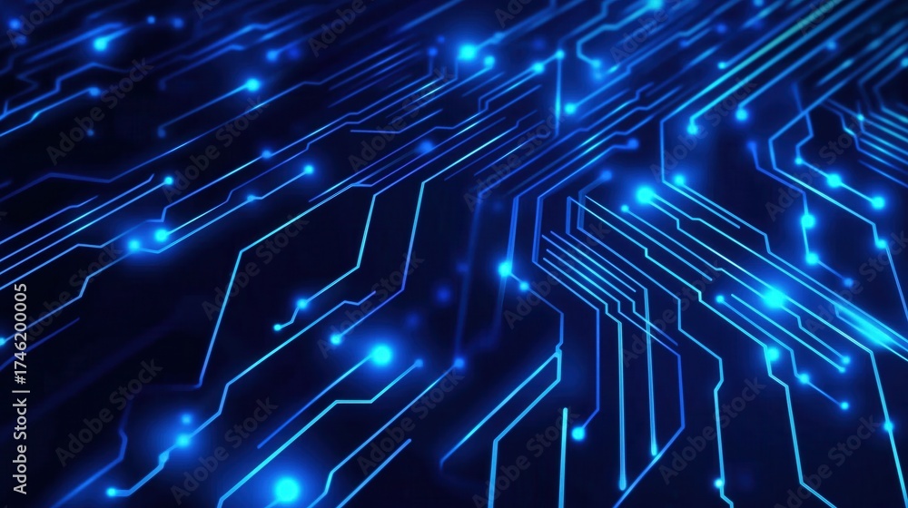 Naklejka premium Circuit board with glowing blue lines