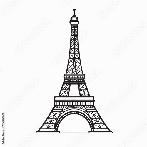 Famous Monument Eiffel Tower Vector Drawing on white background