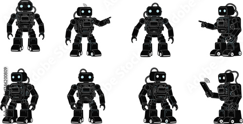 Humanoid robot schematic silhouette, labeled components CPU MEMORY INPUT OUTPUT, educational tech