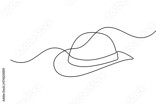 One line cowboy hat drawing minimal outline art isolated vector illustration
