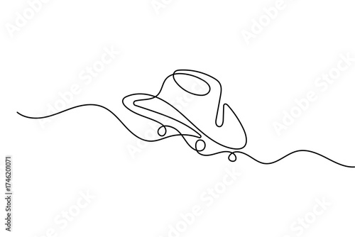 One line cowboy hat drawing minimal outline art isolated vector illustration

