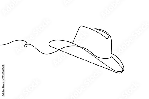 One line cowboy hat drawing minimal outline art isolated vector illustration
