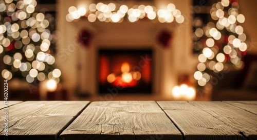 A fireplace with a mantle and a wooden table in front of it