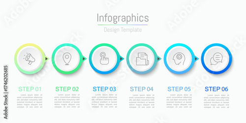 Infographic 6 options design elements for your business data. Vector Illustration.
