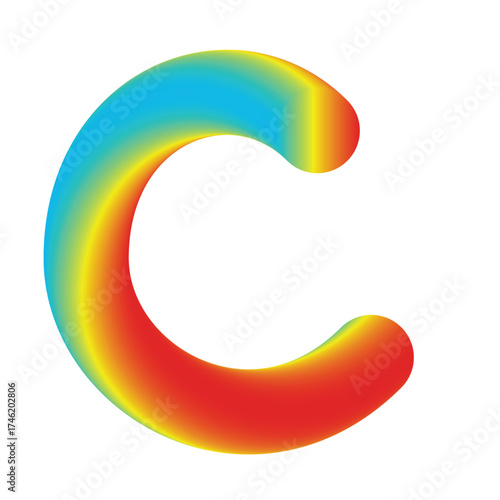 Vibrant 3d curved letter c with rainbow gradient