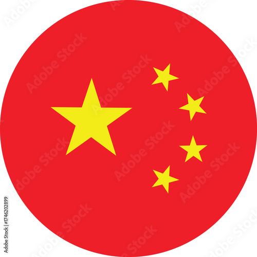 China Flag Icon Vector Circular Red and Yellow Stars National Symbol

