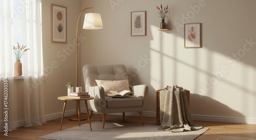 Wallpaper Mural Cozy living room corner with armchair, floor lamp, and decorative art. Torontodigital.ca