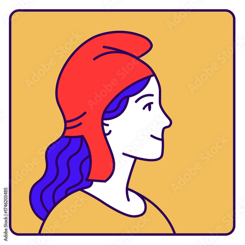 Profile of a woman  in a Phrygian cap. Allegorical symbol Marianne, French Republic. Liberty, Freedom. Vector illustration for the French National Day. 14th of July.