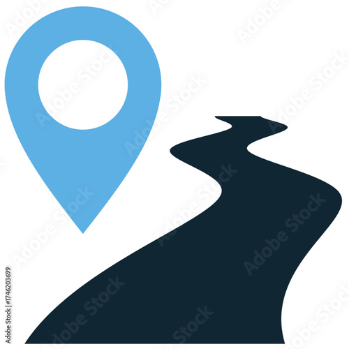 Journey location icon vector. Ideal for travel planning, route tracking, and destination themes. This graphic clearly represents a point along a path or the goal of a long trip.