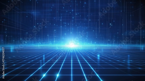 Abstract digital grid with bright light