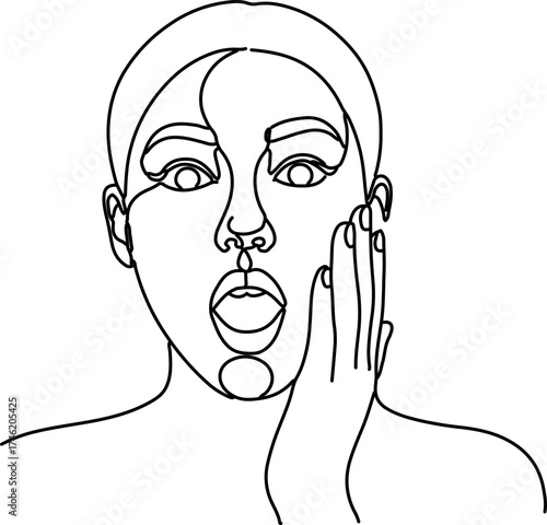 one-line drawing of a person expressing surprise or shock