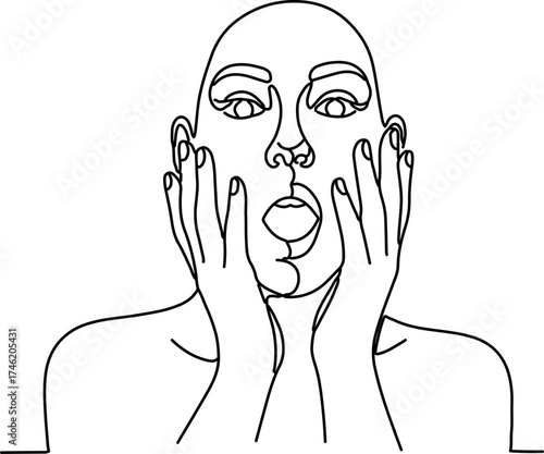one-line drawing of a person expressing surprise or shock
