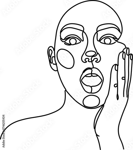 one-line drawing of a person expressing surprise or shock