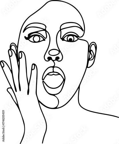 one-line drawing of a person expressing surprise or shock