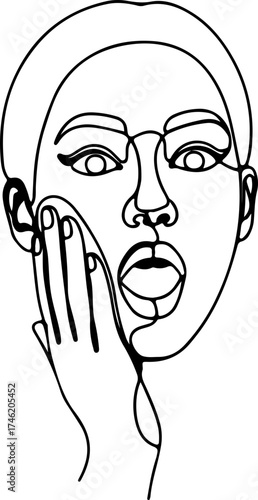 one-line drawing of a person expressing surprise or shock