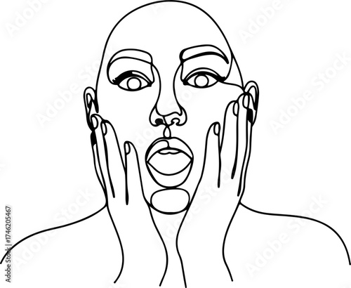 one-line drawing of a person expressing surprise or shock
