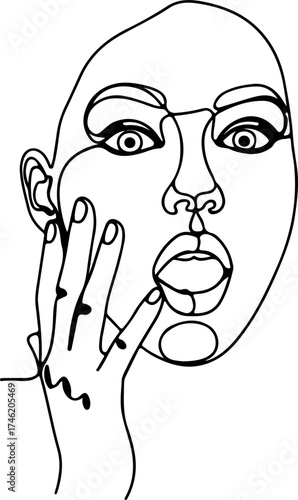 one-line drawing of a person expressing surprise or shock