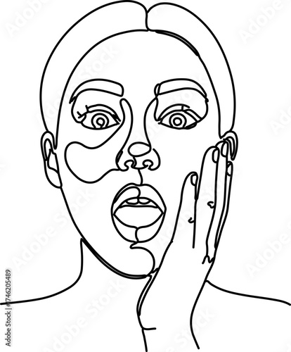 one-line drawing of a person expressing surprise or shock